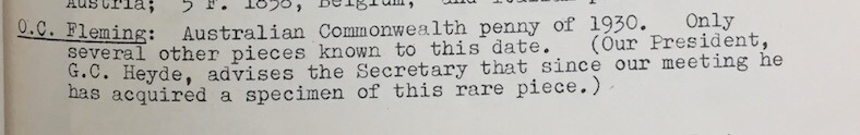 Numismatic Society of NSW 1930 Penny Exhibition April 1945